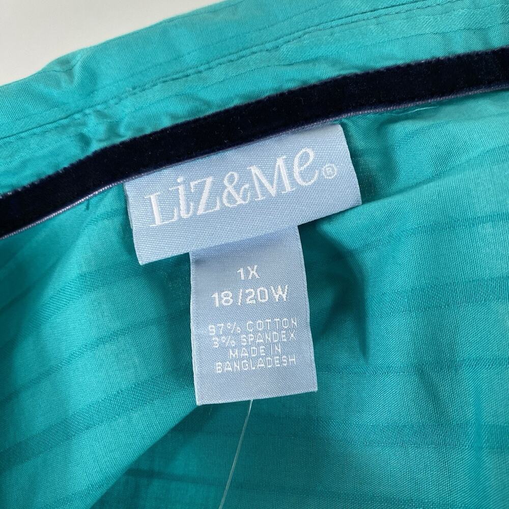 Liz & Me Plus Size 1X 18 20 Striped Roll Tab Sleeve Button Shirt Top Green - Picture 3 of 4